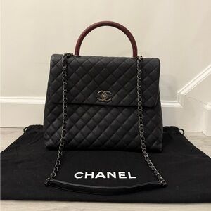 Chanel Large Coco Handle Flap Bag - Black Caviar Leather